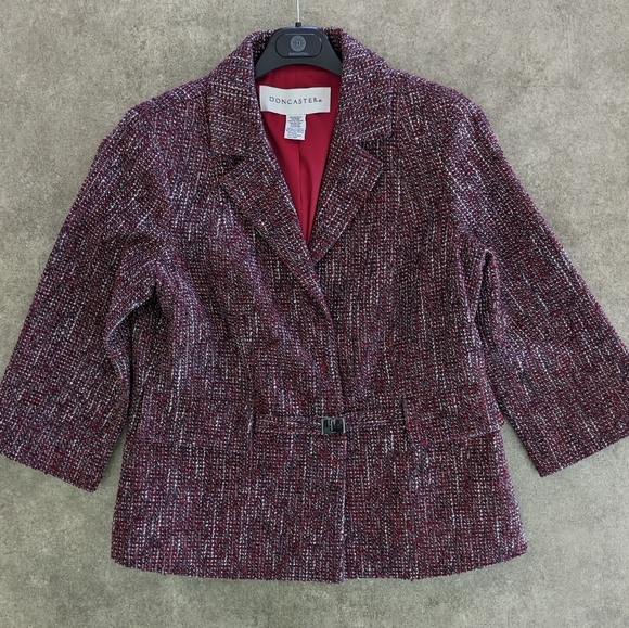 Doncaster tweed career blazer jacket, burgundy, size 10 - Picture 3 of 16